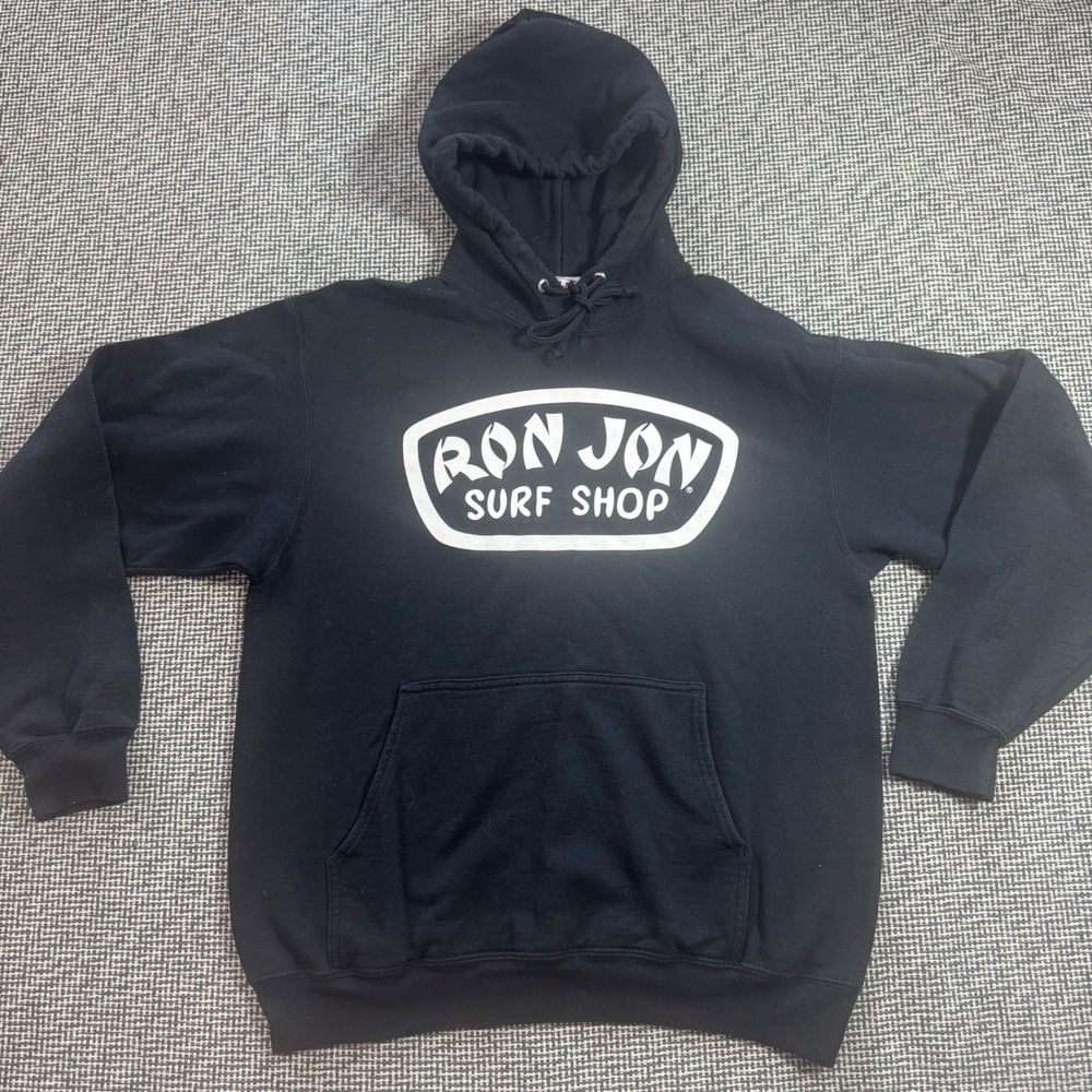 Ron Jon Surf Shop Mens Black Graphic Logo Pullover Hoodie Medium M